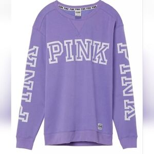 Victoria's Secret PINK Campus Crew Sweatshirt Size Large Purple Big Spell Out